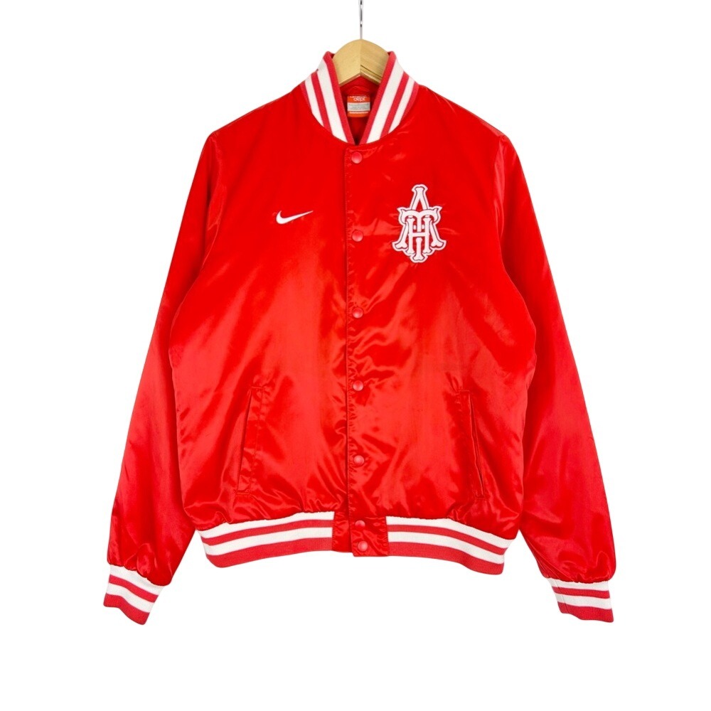 Nike Satin Bomber Jacket Bright Red Athletic Department Embroidered‎ Womens L